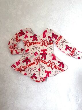 Custom name Ariana Pink Bow Print Long Sleeve Skirted Leotard